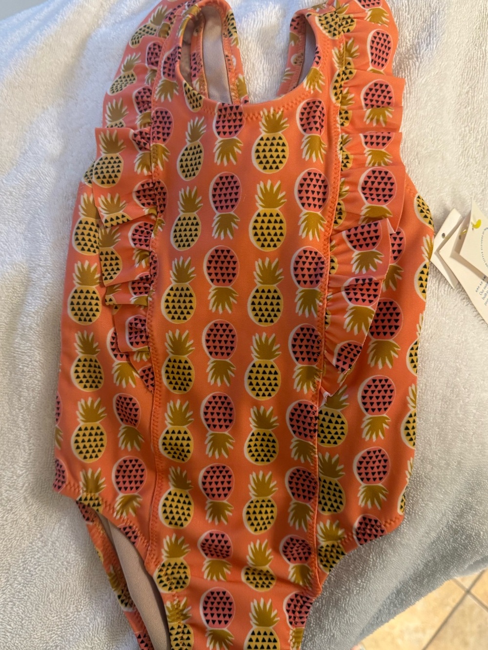 Tea Collection Girls' Orange and Yellow Pineapple Swim Top